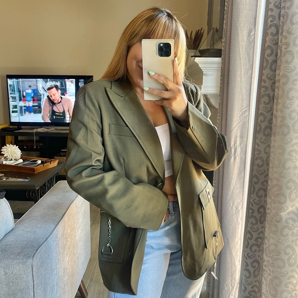 Simonett | Dark Army Green Pull Chain Blazer Jacket Size: medium - Picture 2 of 7